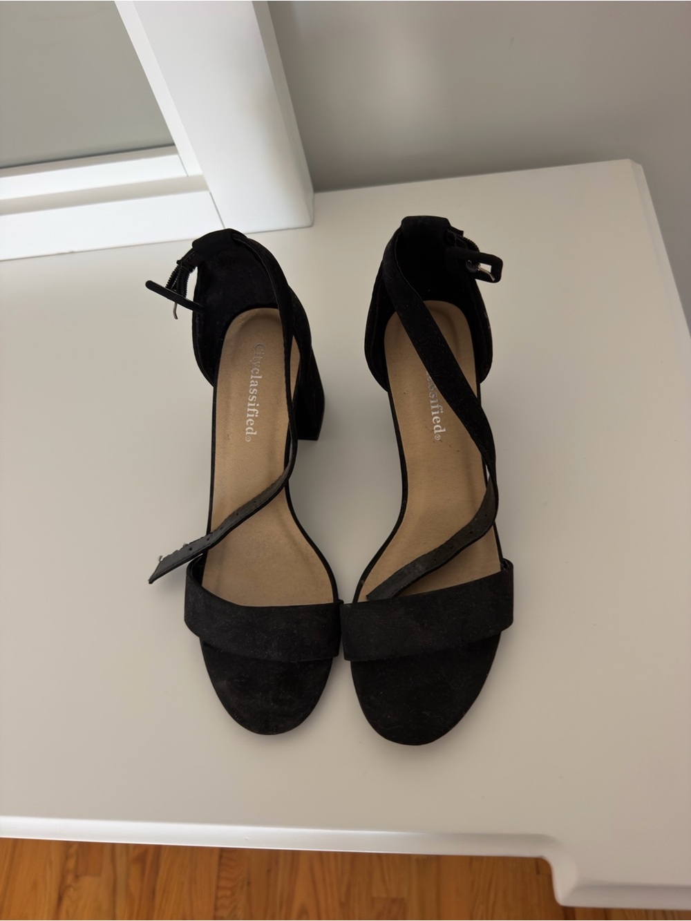 Classic Black Suede Ankle-Strap Block Heel Sandals